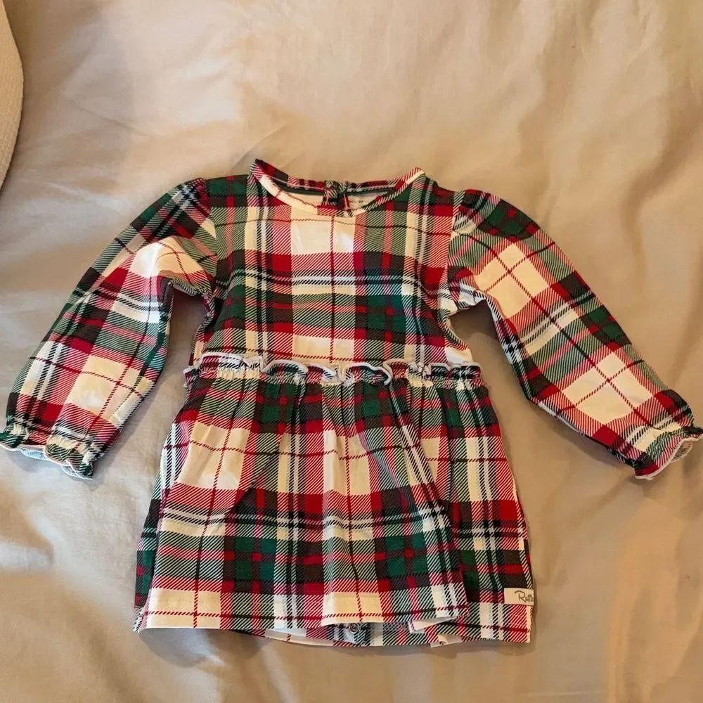 Ruffle Butts Long Sleeve Twirl Holiday Dress - Red, Green, Cream